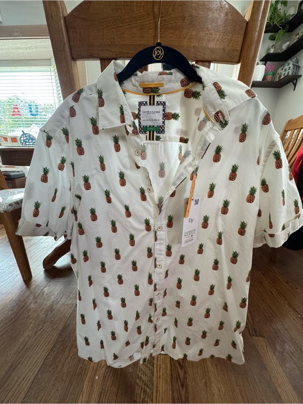Denim & Flower White Pineapple-Print Short-Sleeve Button-Down Shirt